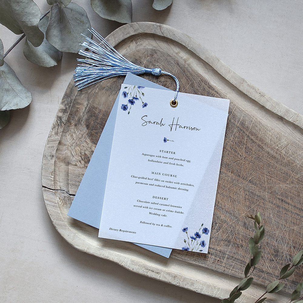 Cornflower Blue Layered Vellum Menu